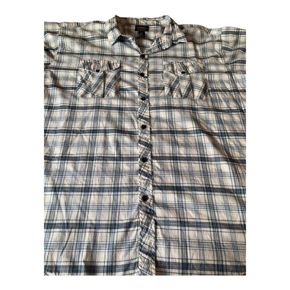 American Fusion Gear Mens Shirt 4XL Button Up Short Sleeve Blue White Plaid - Picture 2 of 10
